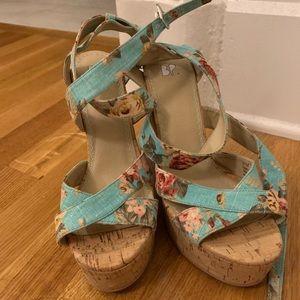 (Never worn) light blue floral wedges from BP